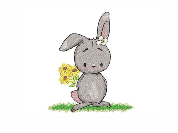 Bunny with Sunflowers Embroidery
