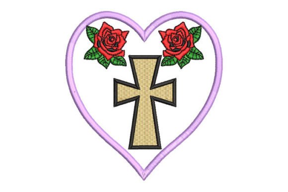 Heart with Roses and Cross Embroidery Design